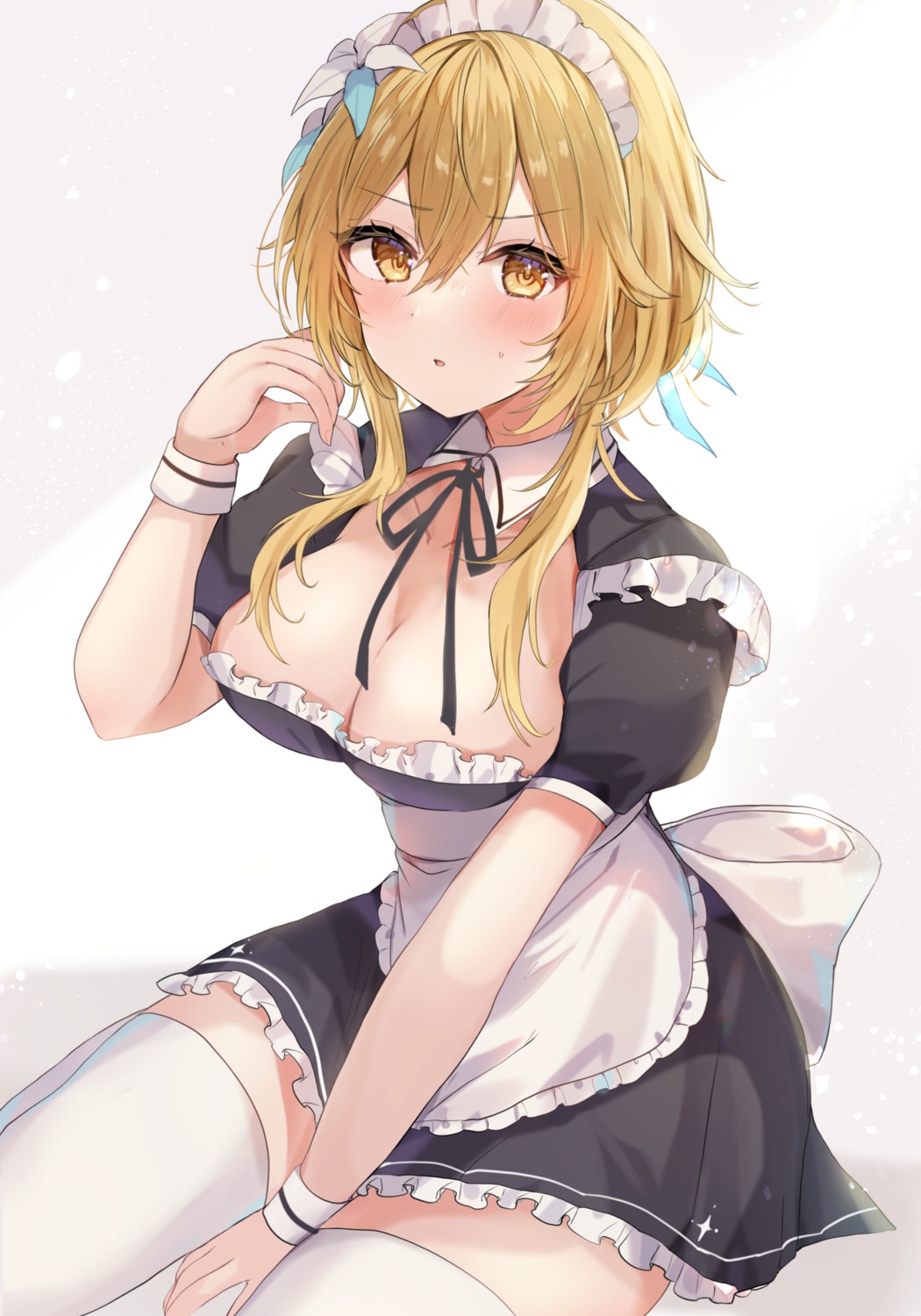 genshin_impact lumine maid maruro no_bra thighhighs