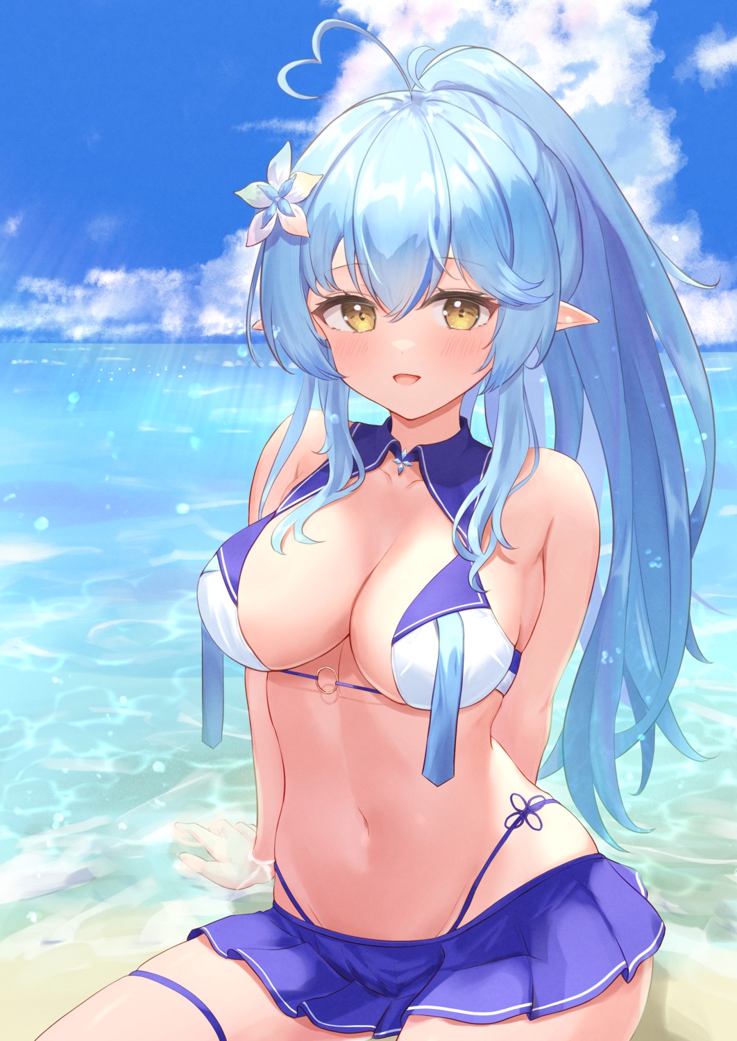 bikini elf fue_(lars0713) garter hololive pointy_ears swimsuits yukihana_lamy