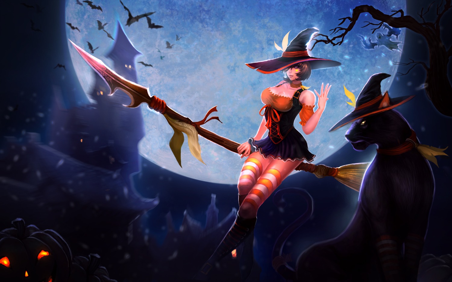 cleavage dress halloween league_of_legends neko nidalee tagme thighhighs weapon witch
