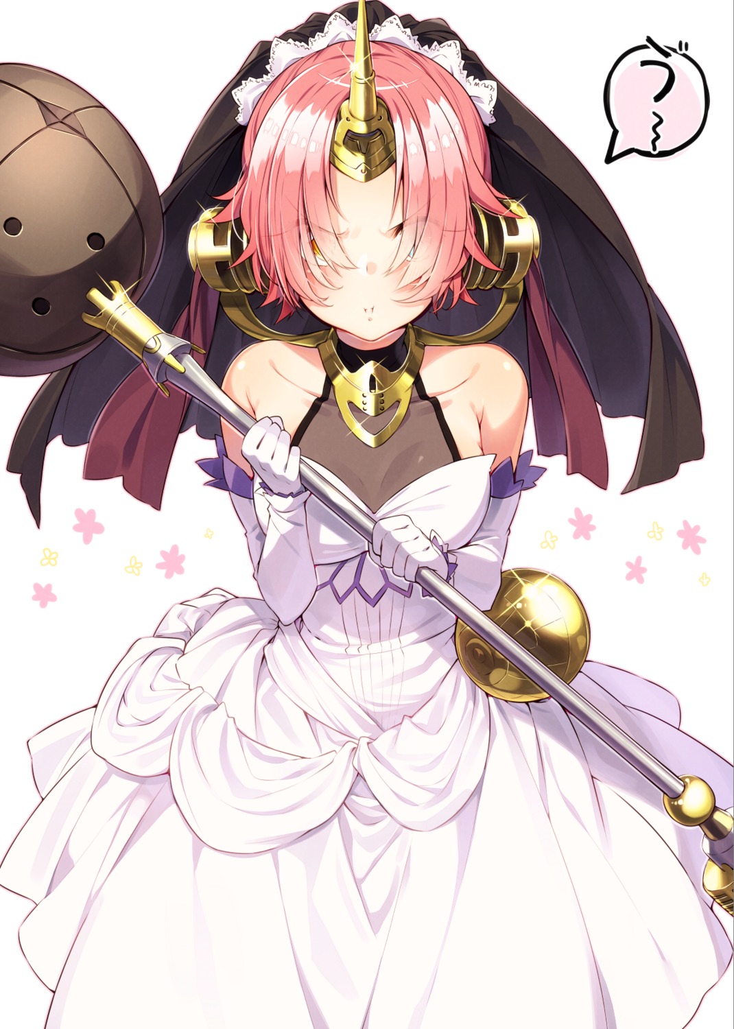 dress fate/apocrypha fate/grand_order fate/stay_night frankenstein's_monster_(fate) heterochromia horns sakuragi_ren weapon wedding_dress