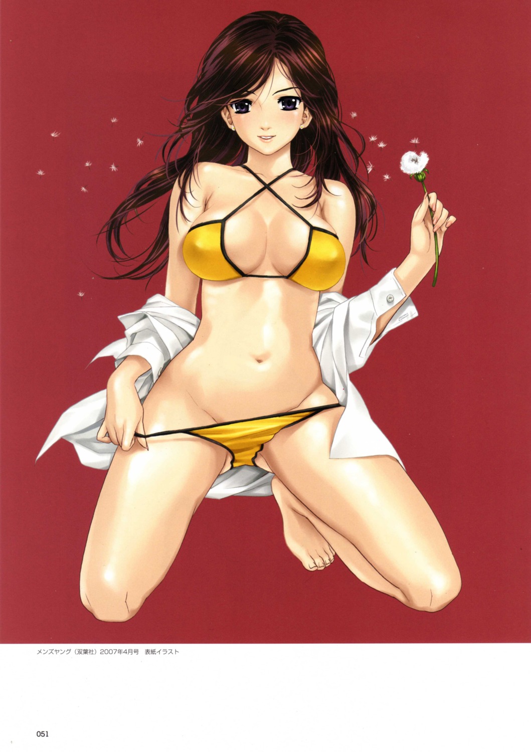 bikini dress_shirt erect_nipples happoubi_jin open_shirt panty_pull swimsuits undressing