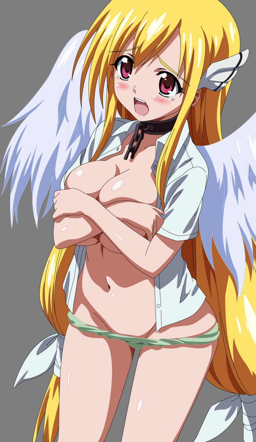 astraea breast_hold cleavage open_shirt panty_pull sora_no_otoshimono transparent_png vector_trace wings