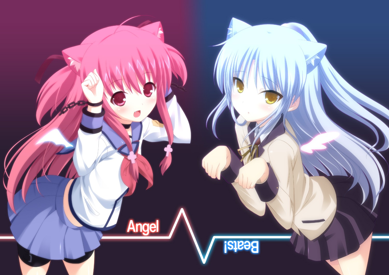 angel_beats! animal_ears nectar-ii nekomimi seifuku tachibana_kanade yoshioka_yui