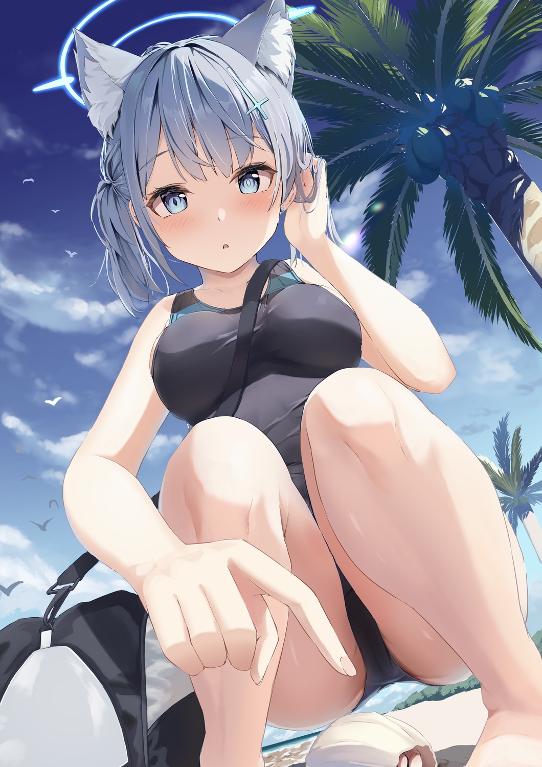 animal_ears blue_archive cameltoe halo maccya nekomimi sunaookami_shiroko swimsuits