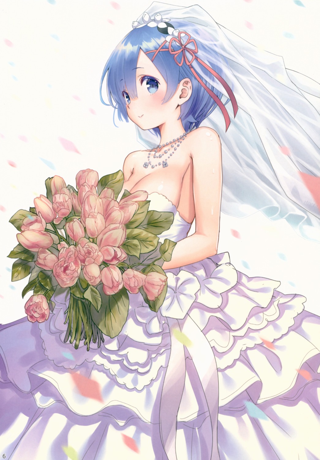 cleavage dress kamikire_basami re_zero_kara_hajimeru_isekai_seikatsu rem_(re_zero) wedding_dress yasuyuki