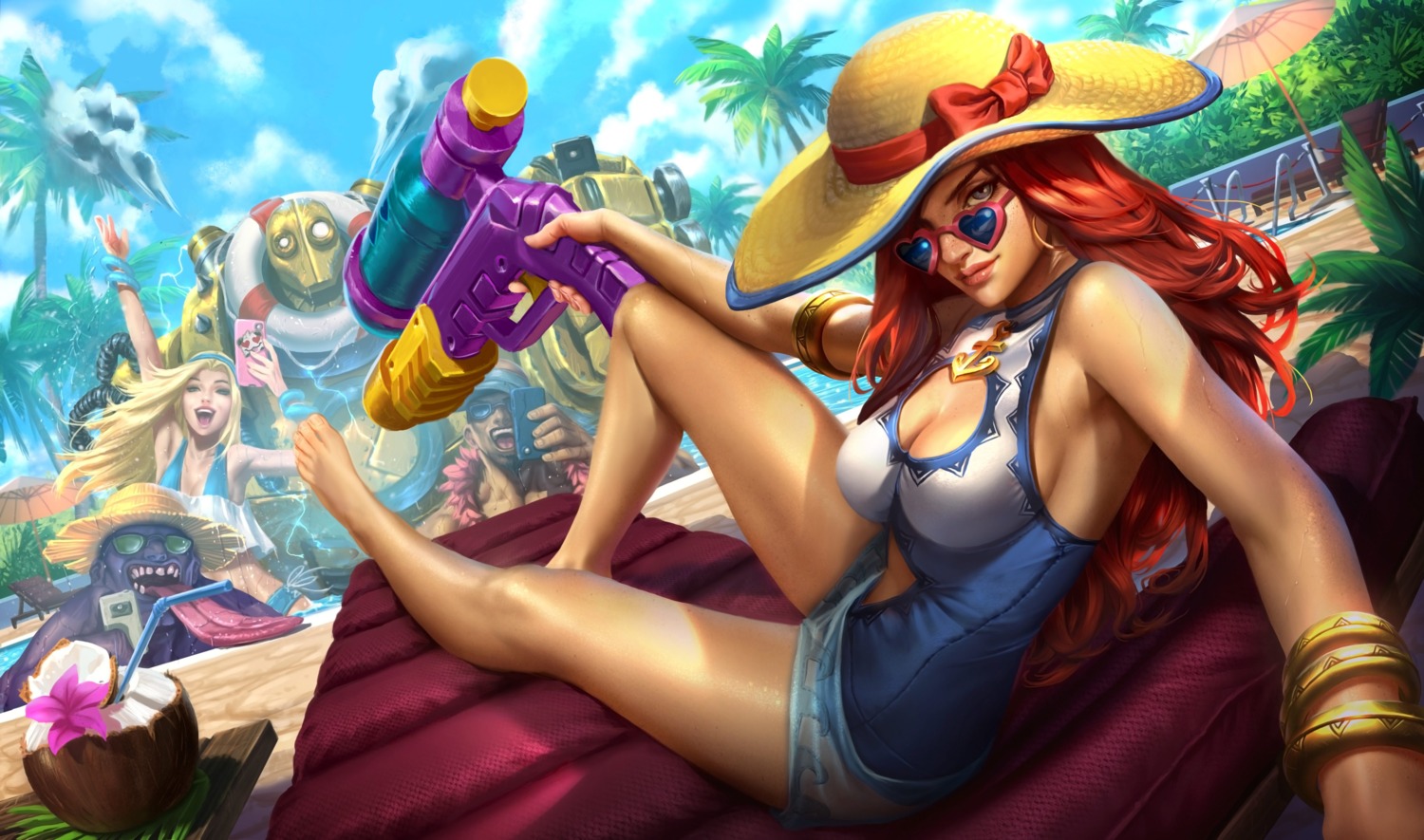cleavage gun league_of_legends mecha megane miss_fortune swimsuits tagme wet