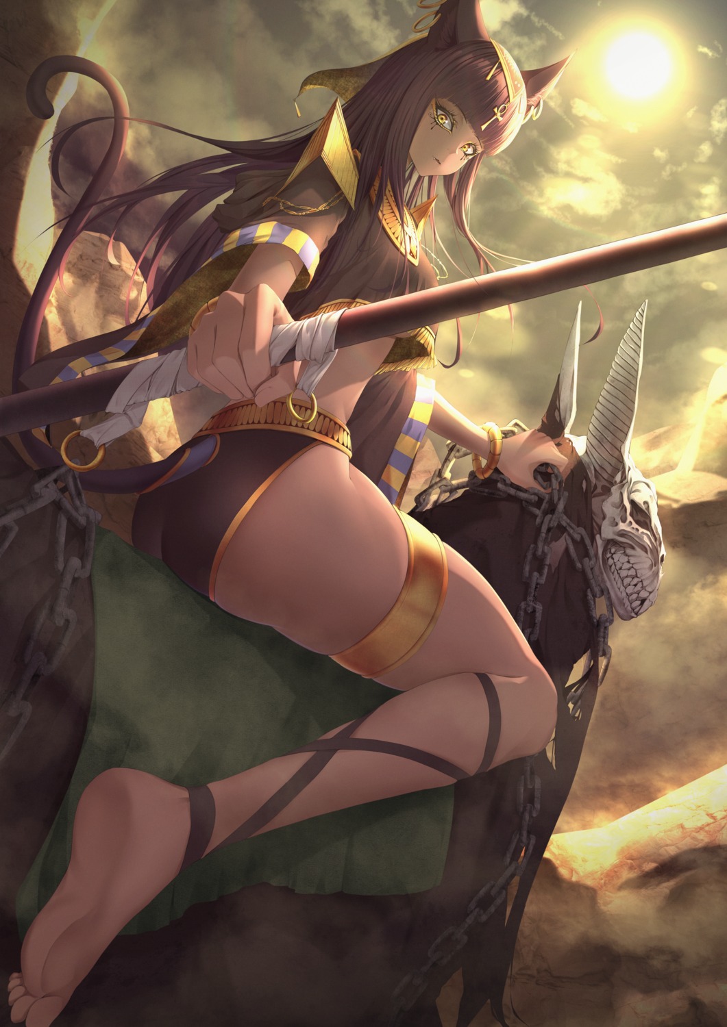 animal_ears armor ass bikini_armor feet garter myuryuneko tail weapon