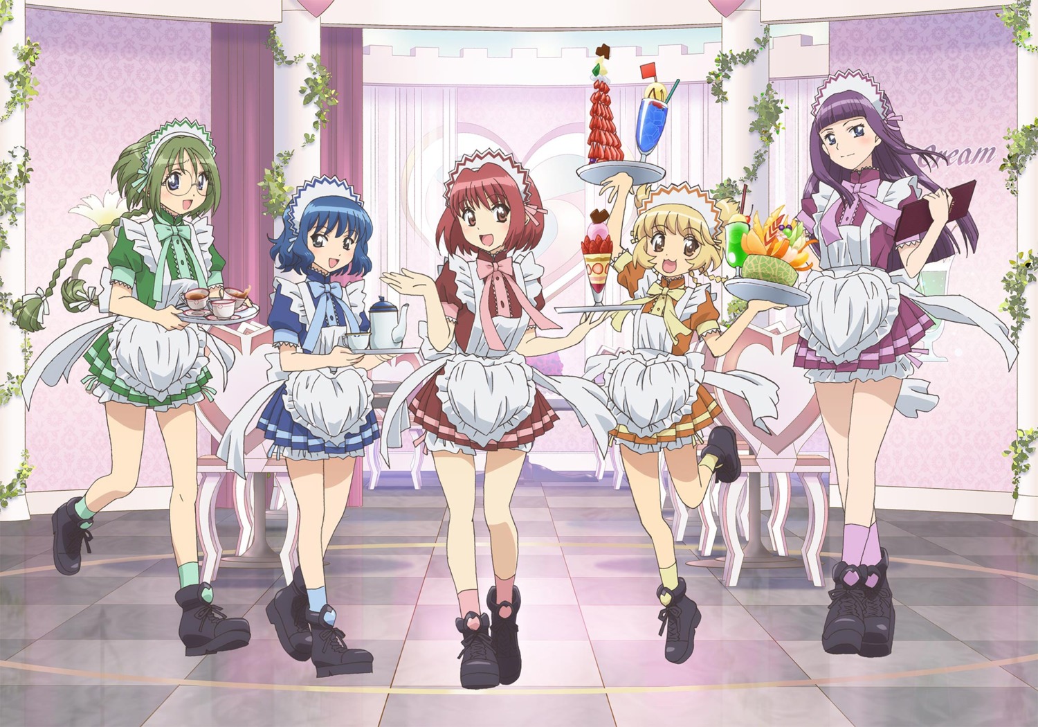 aizawa_mint fong_pudding fujiwara_zakuro maid megane midorikawa_lettuce momomiya_ichigo tagme tokyo_mew_mew tokyo_mew_mew_new waitress