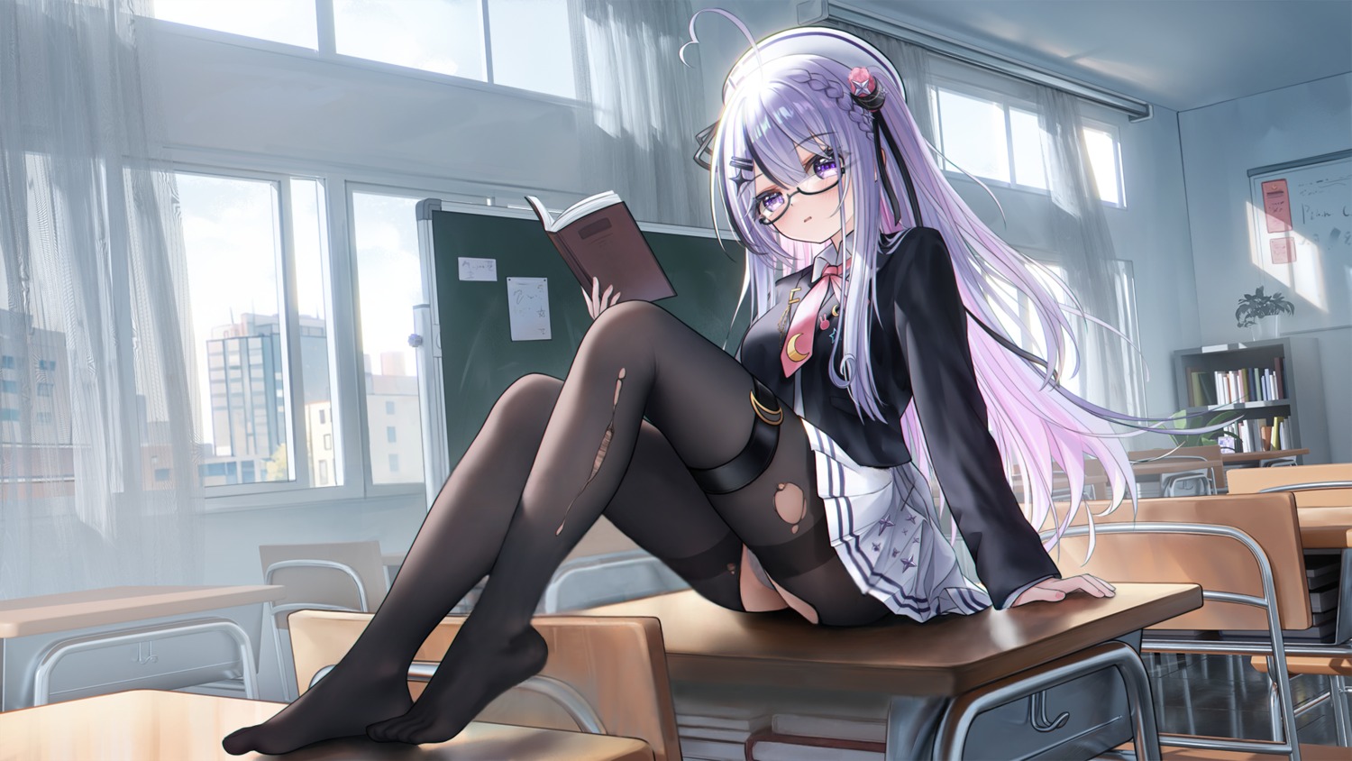 detexted feet garter liht megane pantsu pantyhose photoshop seifuku skirt_lift thong torn_clothes wallpaper