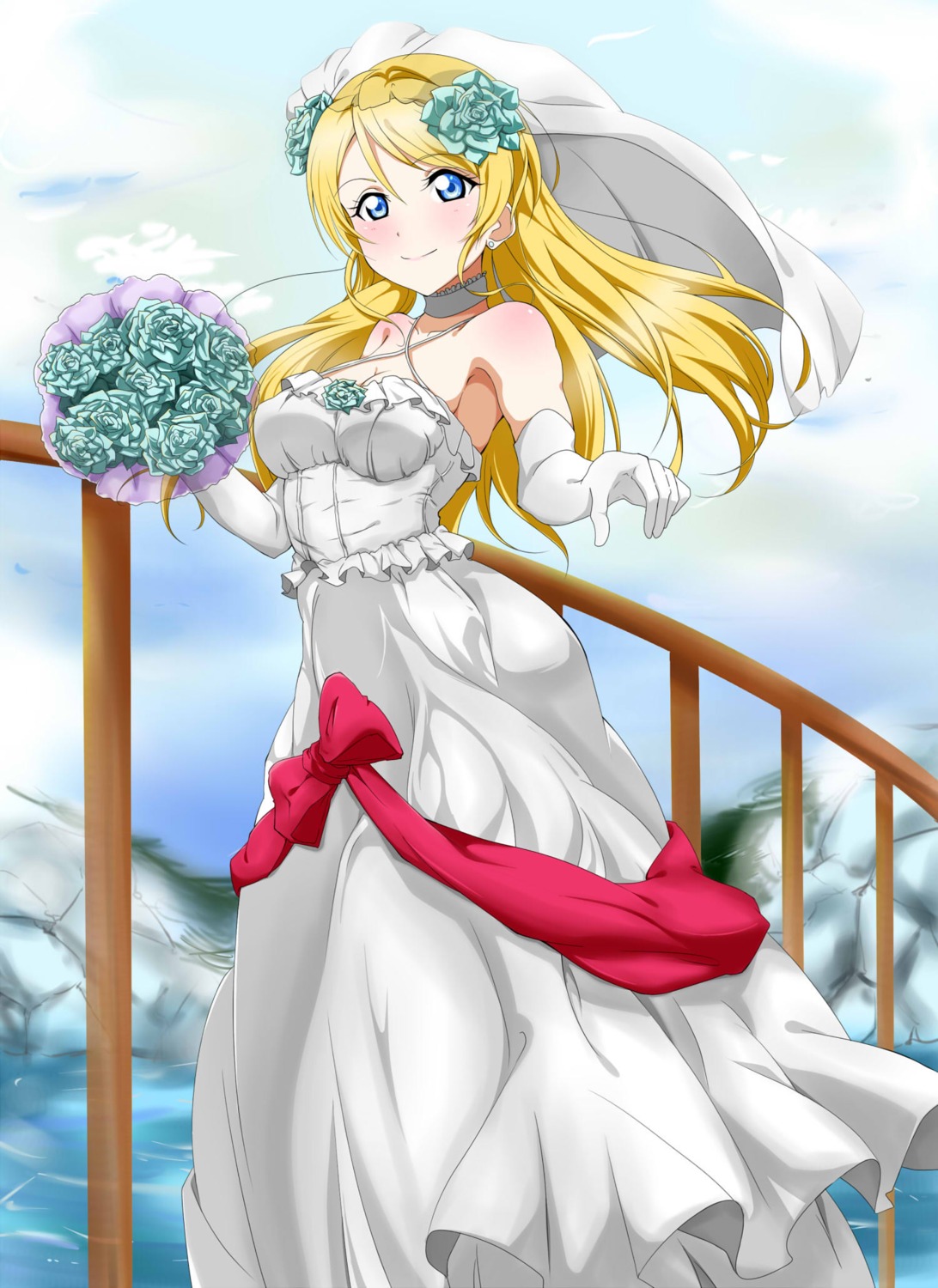 ayase_eli cleavage dress frolaytia love_live! wedding_dress