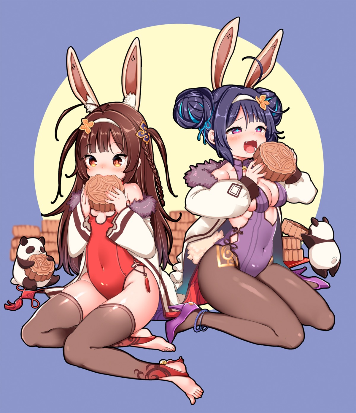 animal_ears azur_lane bunny_ears bunny_girl cleavage heels mojarin ning_hai_(azur_lane) open_shirt pantyhose ping_hai_(azur_lane) thighhighs