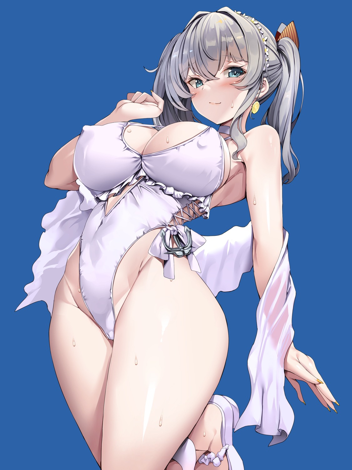 cameltoe erect_nipples heels kantai_collection kashima_(kancolle) swimsuits torisan towel wet