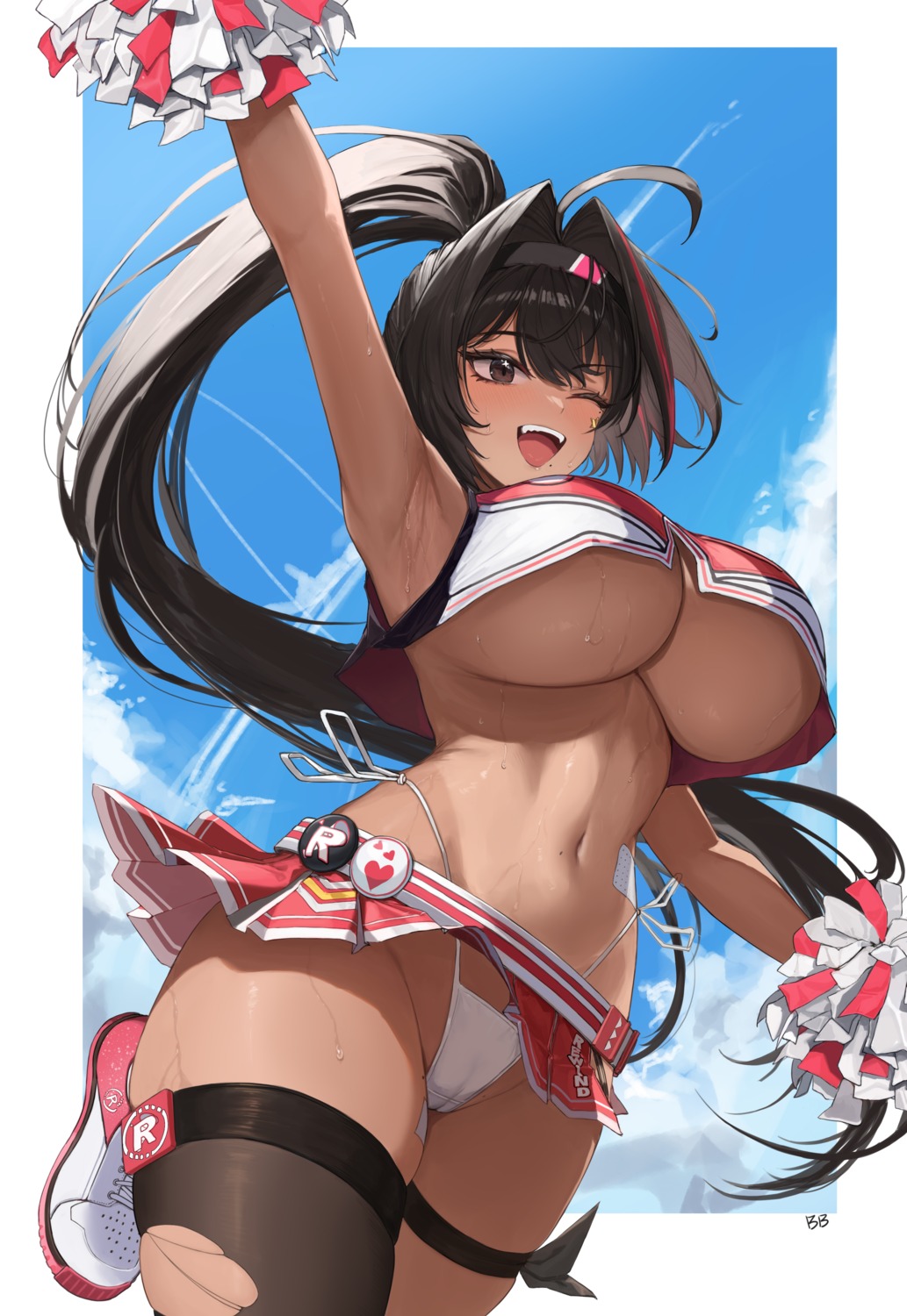 bay buff_bard cameltoe cheerleader garter nikke_the_goddess_of_victory no_bra pantsu skirt_lift tattoo thighhighs thong torn_clothes underboob