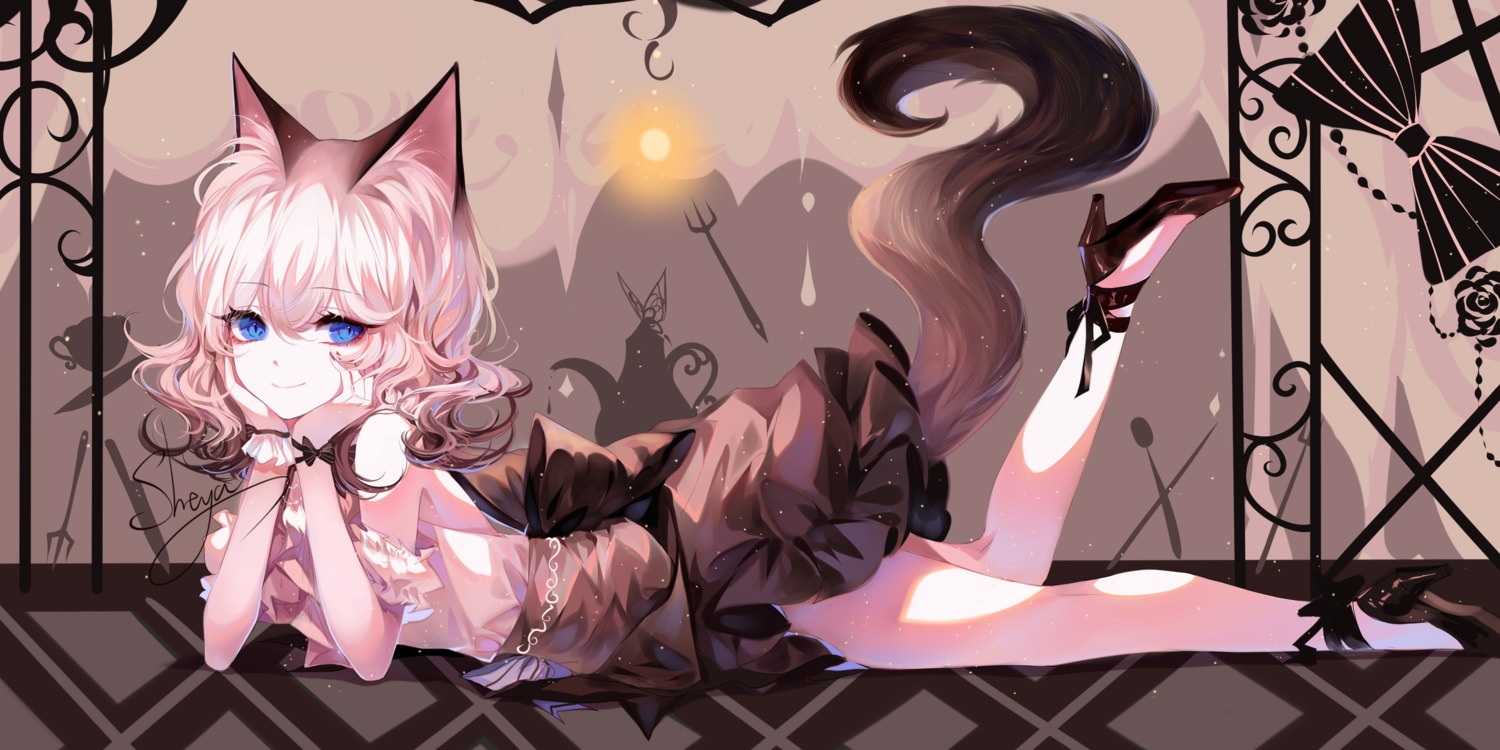 animal_ears heels nekomimi sheya skirt_lift tail