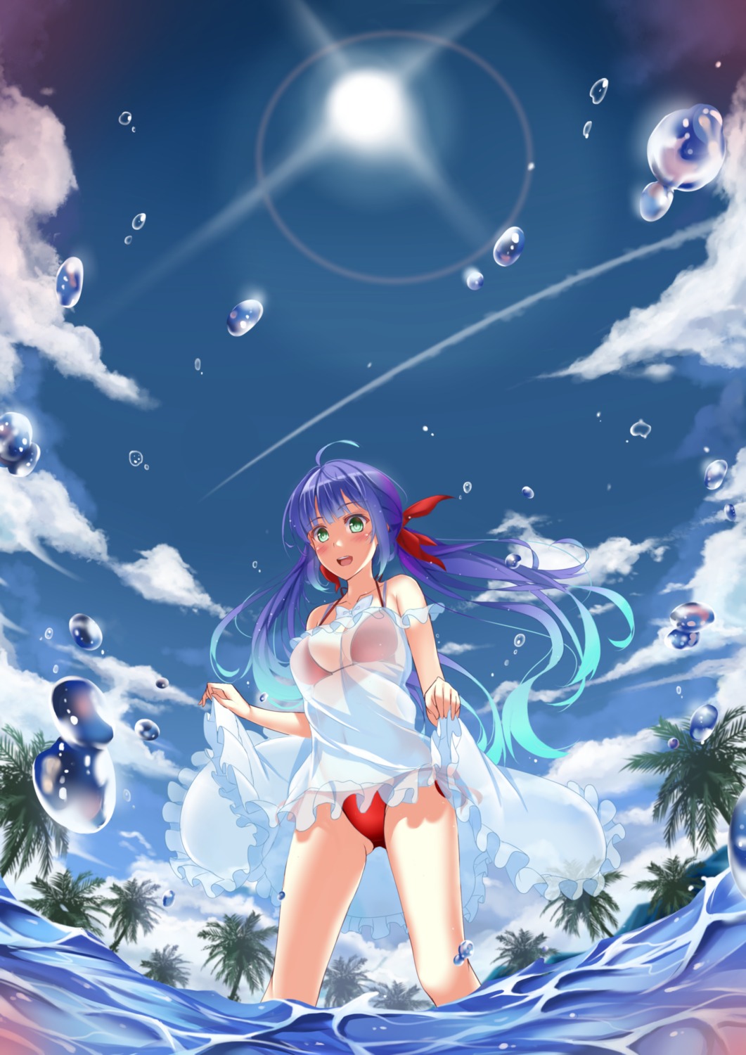 bikini cleavage dress hasaya see_through skirt_lift summer_dress swimsuits wet