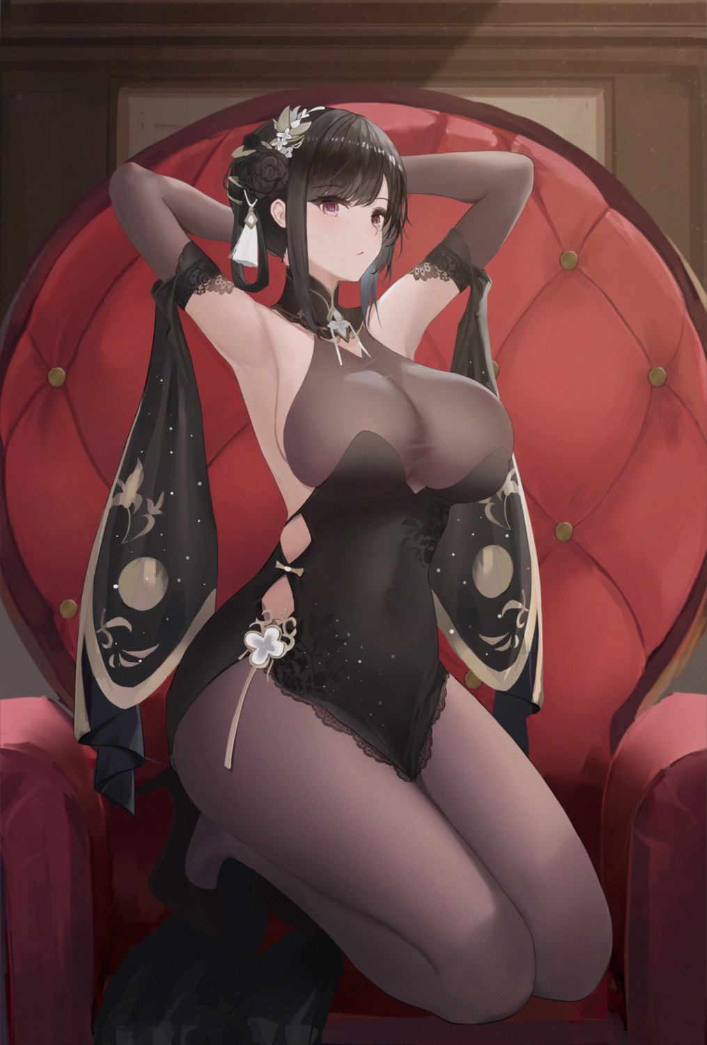 azur_lane chen_hai_(azur_lane) chinadress dido_(magicc) heels no_bra pantyhose see_through