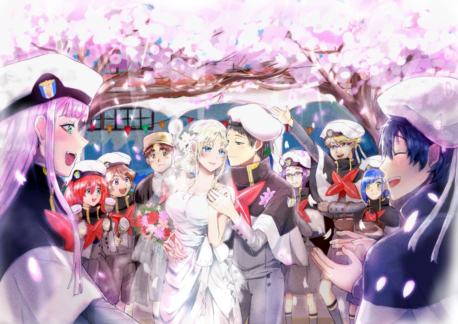 darling_in_the_franxx dress futoshi_(darling_in_the_franxx) gorou_(darling_in_the_franxx) hiro_(darling_in_the_franxx) ichigo_(darling_in_the_franxx) ikuno_(darling_in_the_franxx) kokoro_(darling_in_the_franxx) megane miku_(darling_in_the_franxx) mitsuru_(darling_in_the_franxx) temodemo_nor uniform wedding_dress zero_two_(darling_in_the_franxx) zorome_(darling_in_the_franxx)