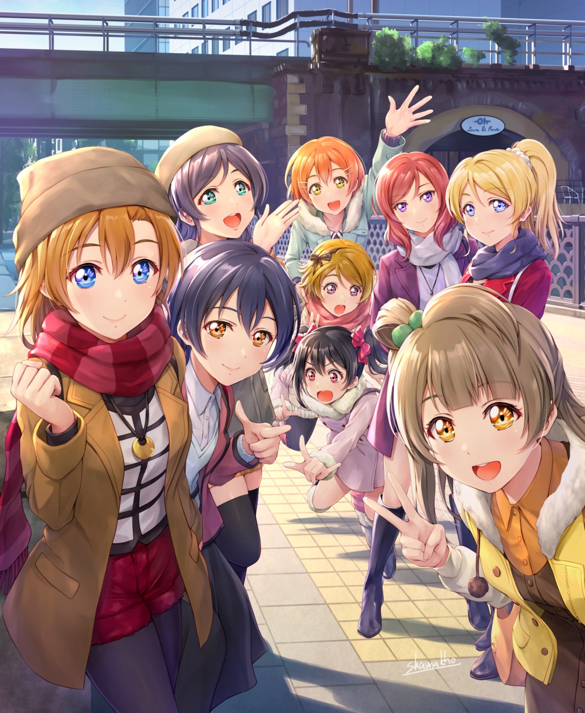 ayase_eli dress hoshizora_rin koizumi_hanayo kousaka_honoka love_live! minami_kotori nishikino_maki pantyhose shamakho sonoda_umi sweater thighhighs toujou_nozomi yazawa_nico