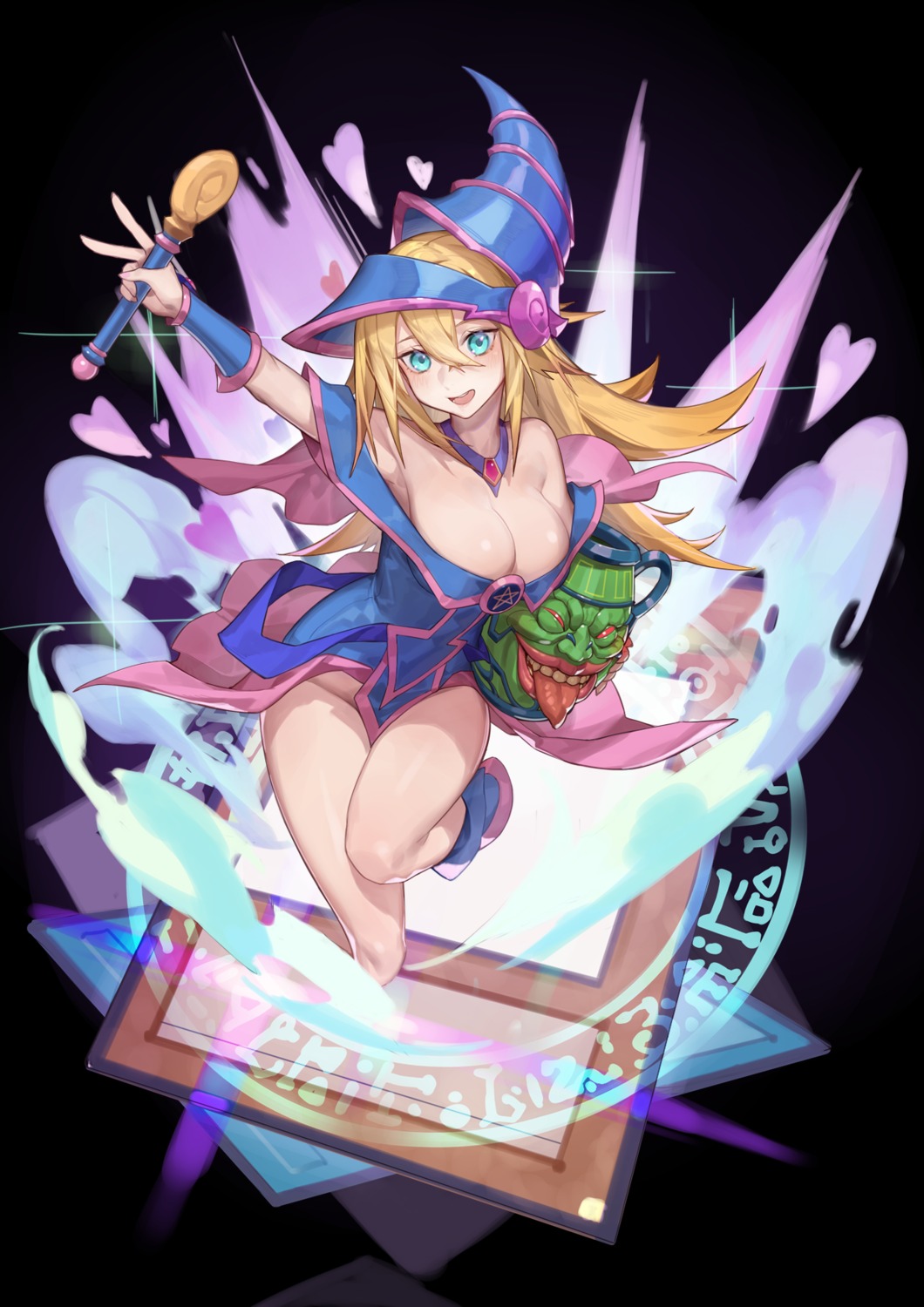 dark_magician_girl no_bra open_shirt red_cucumber weapon yugioh