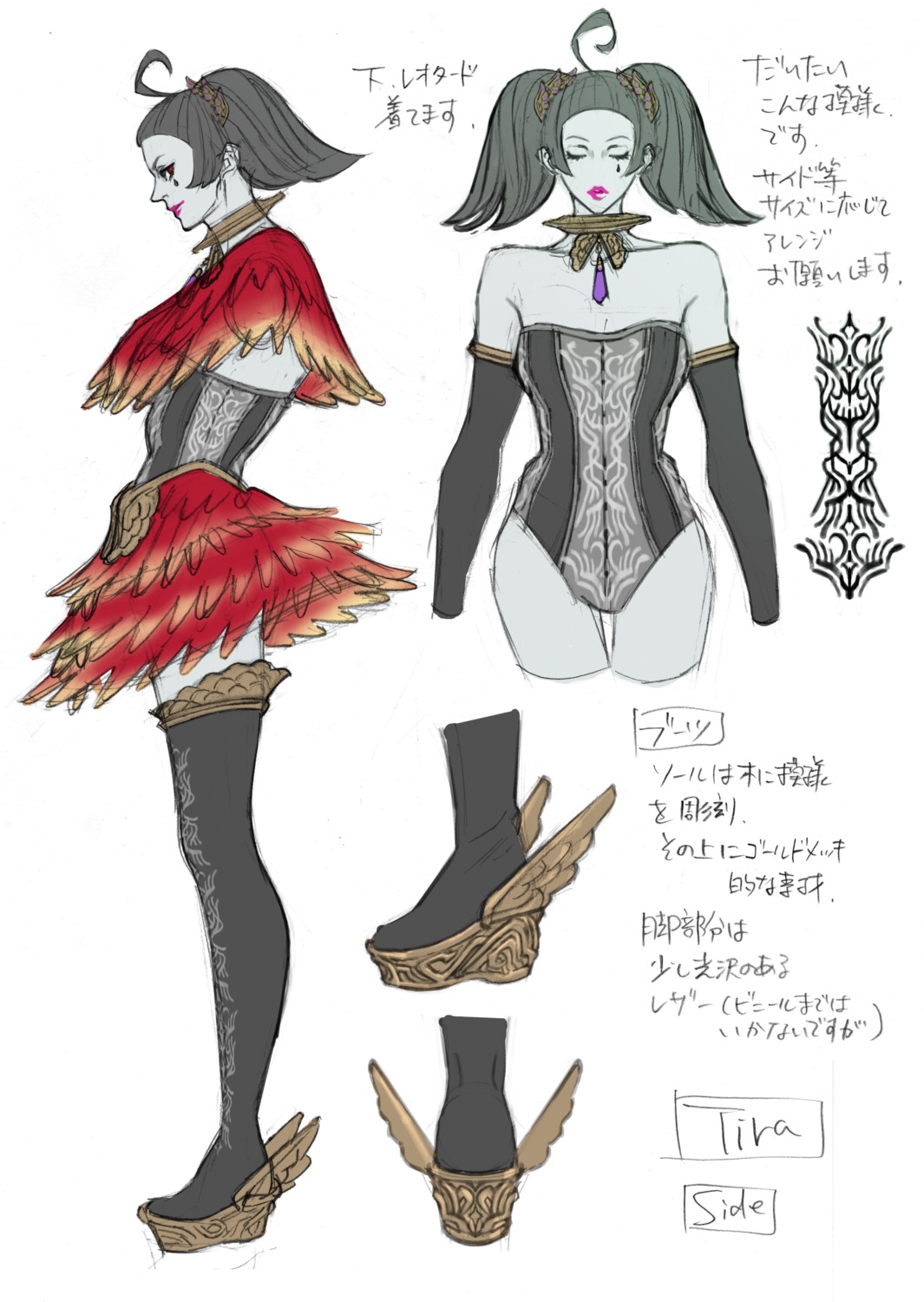 character_design cleavage corset namco see_through sketch soul_calibur soul_calibur_v tira weapon