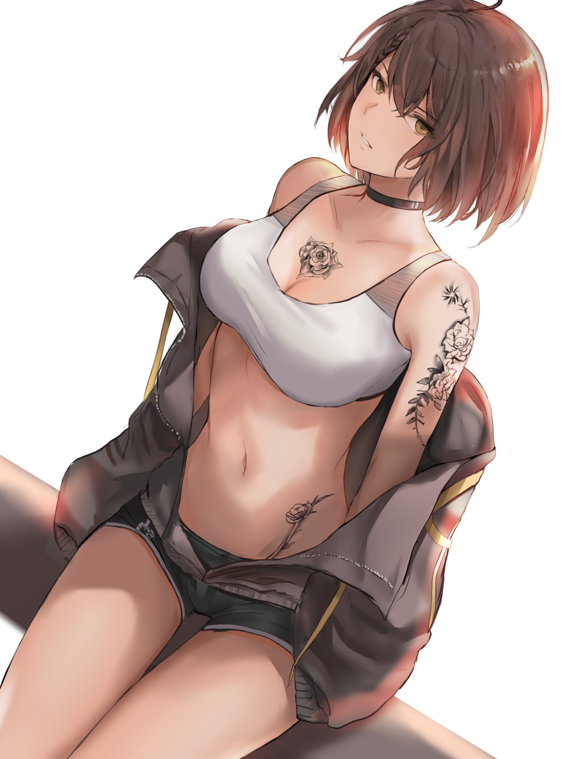 azur_lane baltimore_(azur_lane) bra cleavage liaowen open_shirt pantsu tattoo