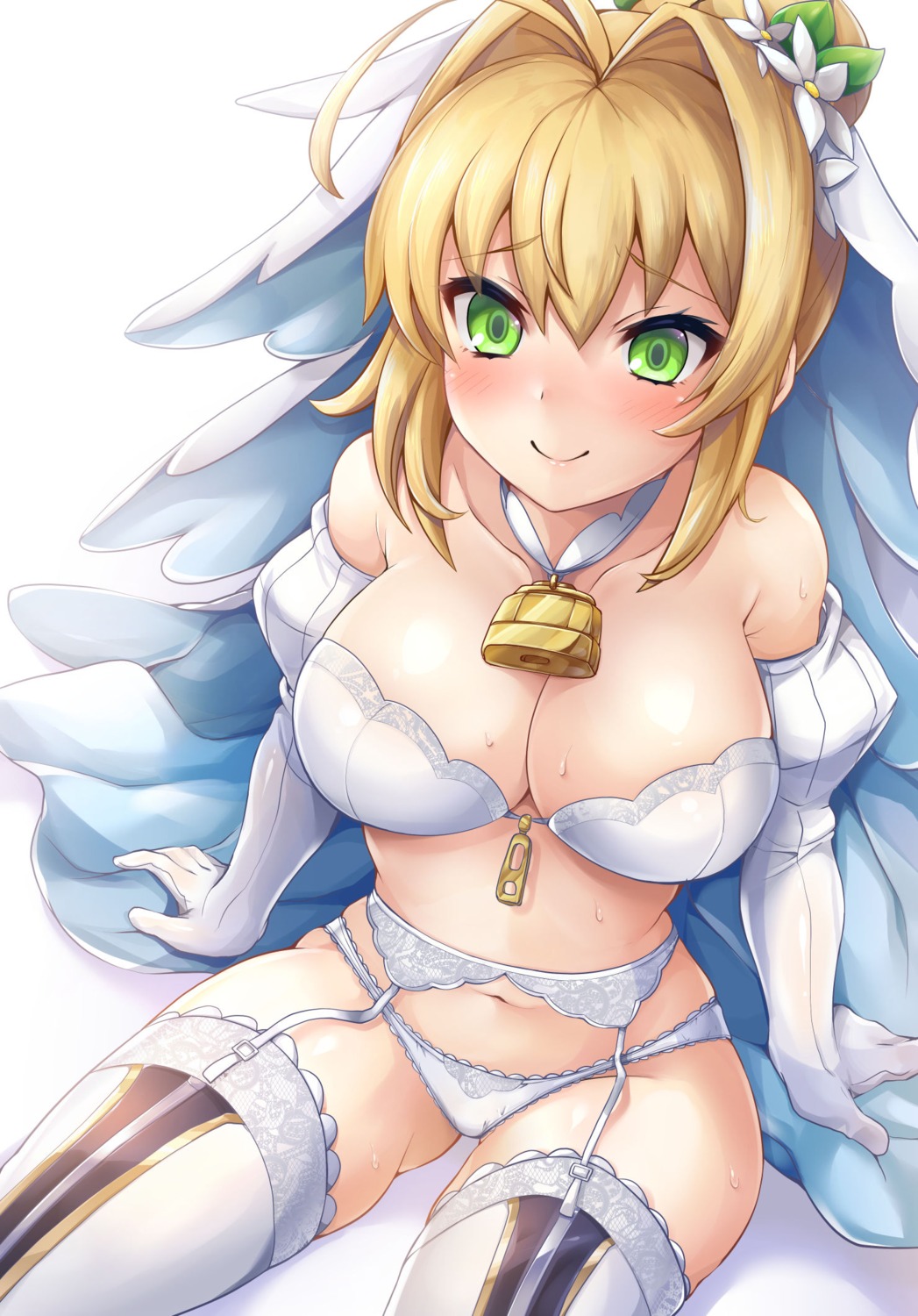 bra cleavage fate/grand_order garter_belt pantsu saber_bride saber_extra samoore stockings thighhighs