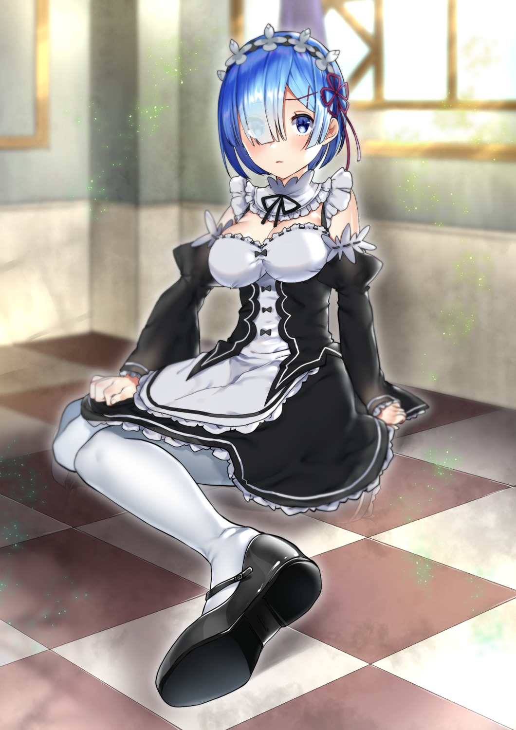 buta_tamako cleavage maid re_zero_kara_hajimeru_isekai_seikatsu rem_(re_zero)