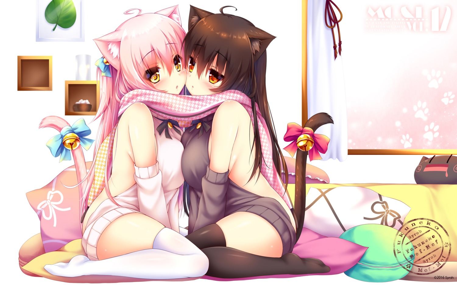 animal_ears mia_flatpaddy nekomimi no_bra shia_flatpaddy sweater syroh tail thighhighs wallpaper