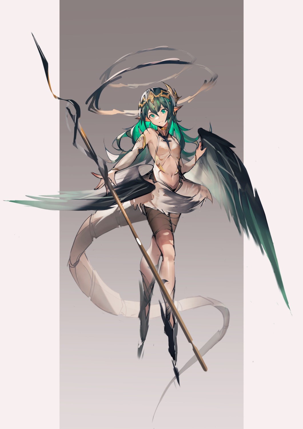 animal_ears bandages kkj25 no_bra skirt_lift tail weapon wings