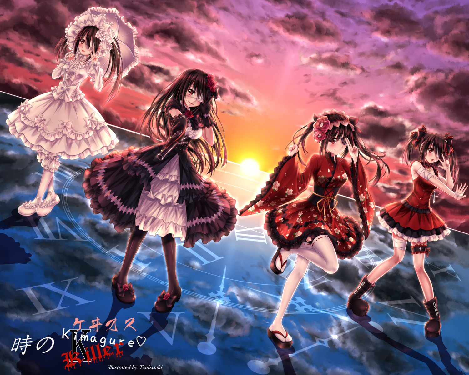 bandages date_a_live dress eyepatch garter gothic_lolita lolita_fashion thighhighs tokisaki_kurumi tsubasaki umbrella wa_lolita