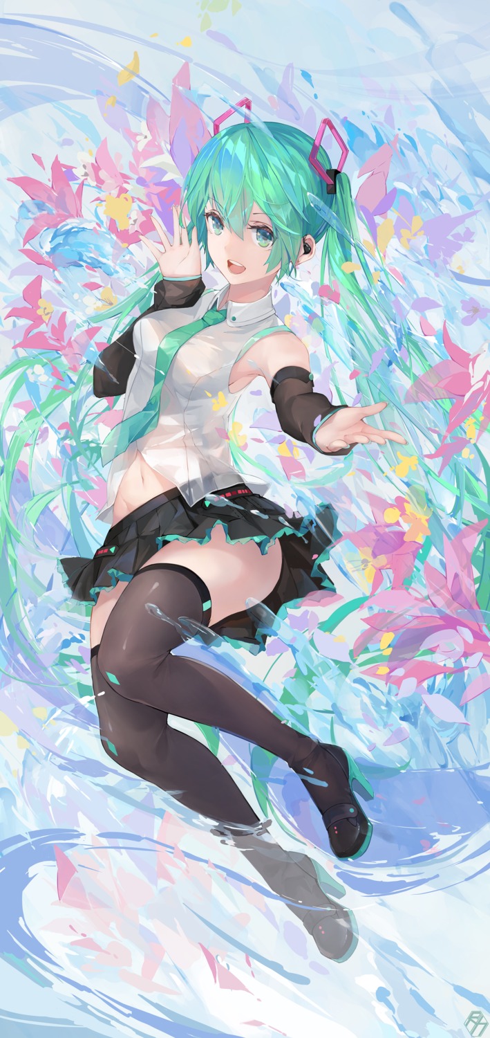 hatsune_miku heels r/h see_through skirt_lift thighhighs vocaloid