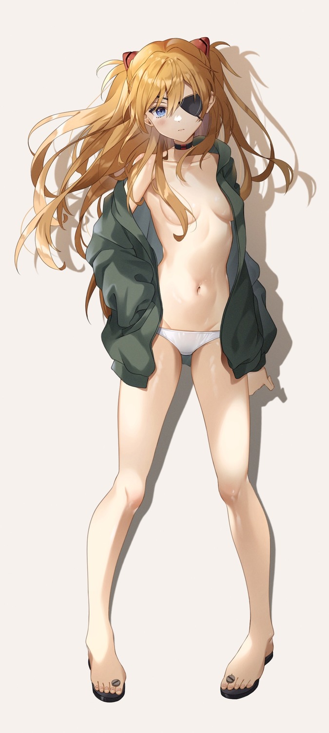 @shun eyepatch neon_genesis_evangelion no_bra open_shirt pantsu souryuu_asuka_langley