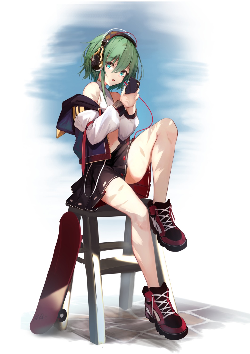 headphones lumo_1121 open_shirt shikieiki_yamaxanadu skirt_lift touhou