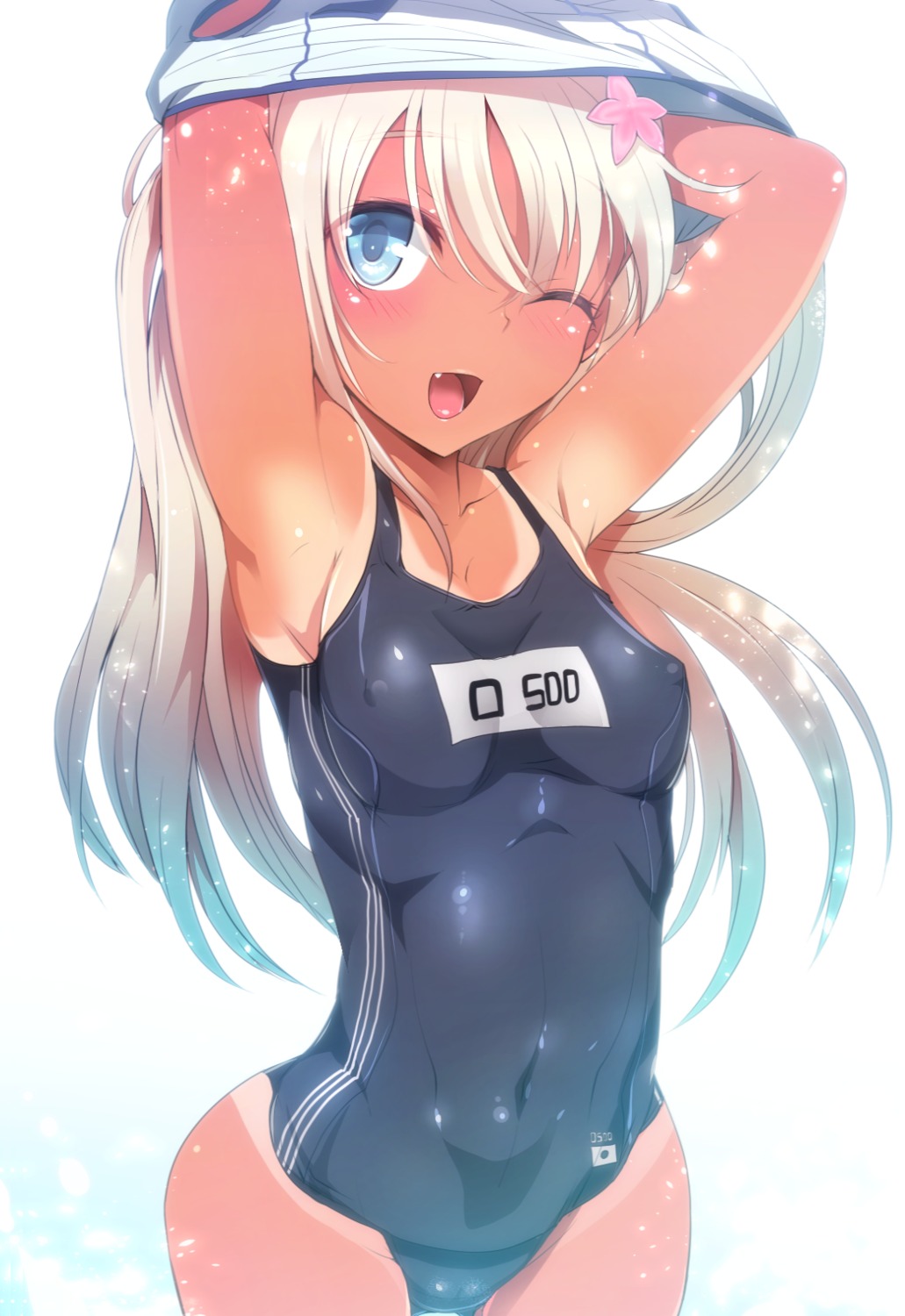 erect_nipples kantai_collection ro-500 school_swimsuit seifuku shirt_lift silly swimsuits tan_lines