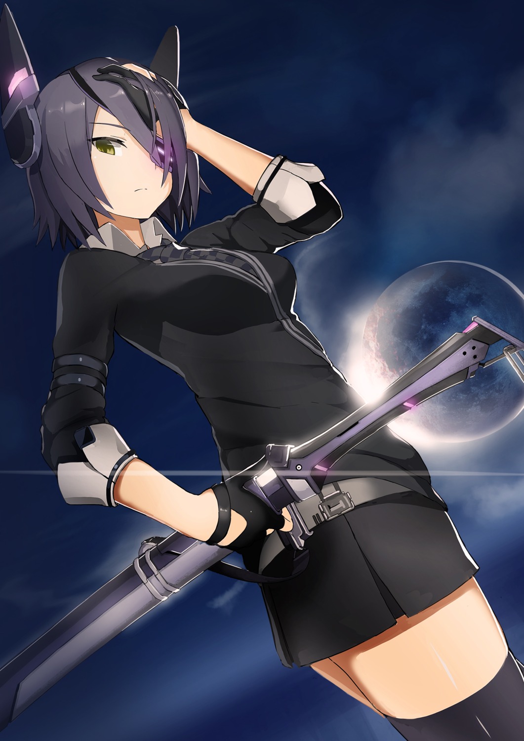 ccaw eyepatch kantai_collection sword tenryuu_(kancolle) thighhighs