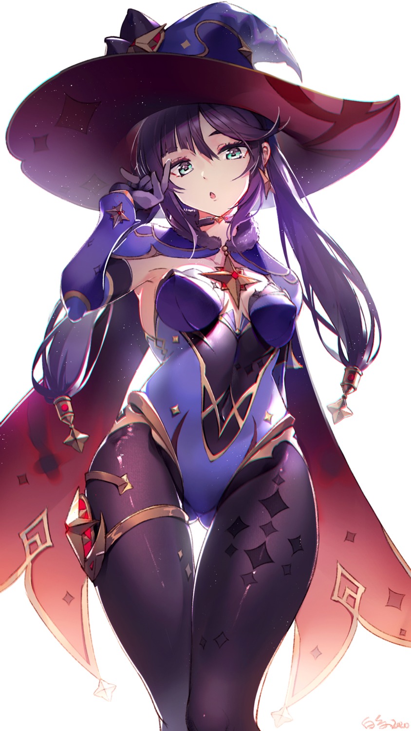 baisi_shaonian garter genshin_impact leotard mona_megistus no_bra pantyhose witch