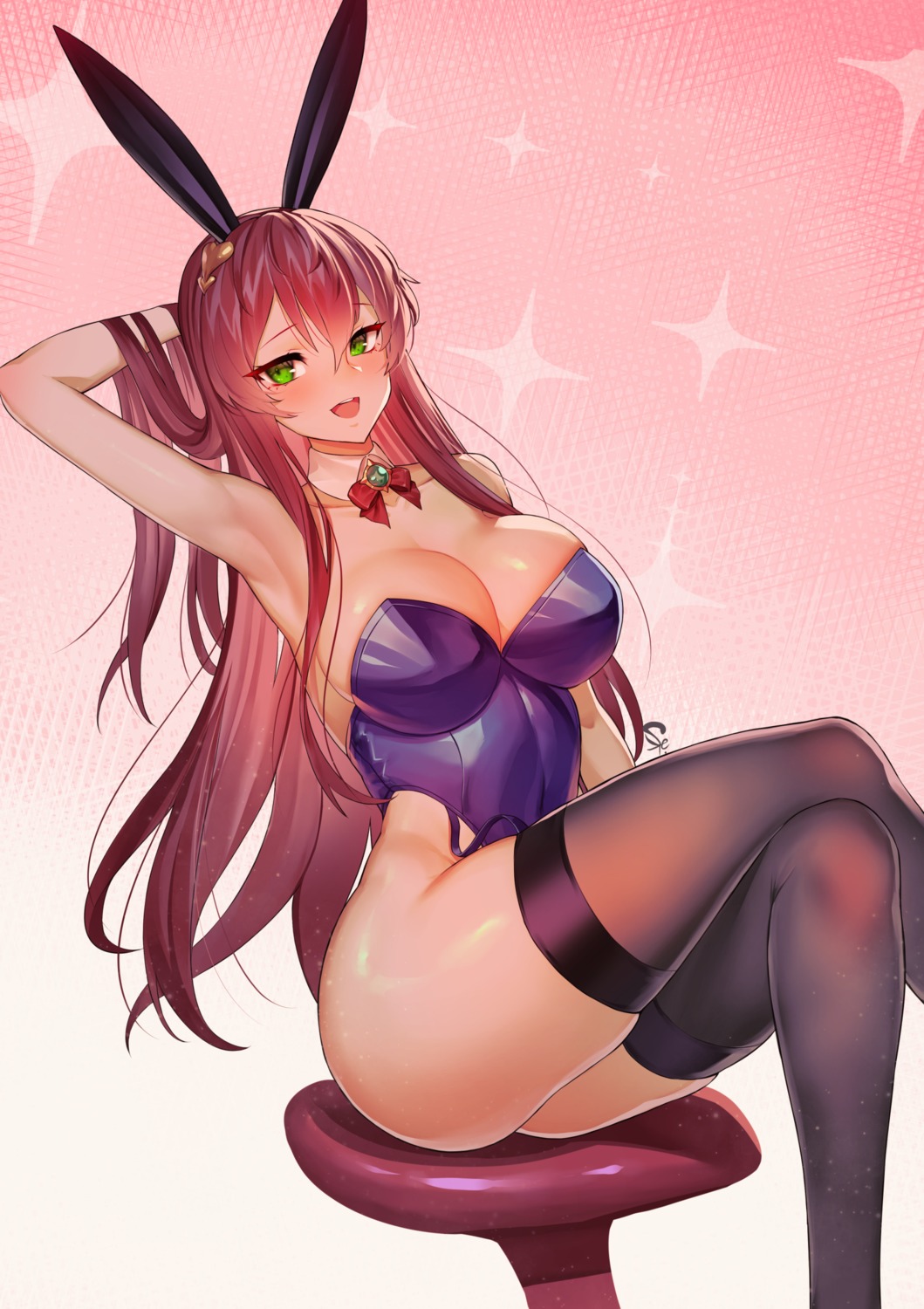 animal_ears bunny_ears bunny_girl no_bra stockings suerte thighhighs