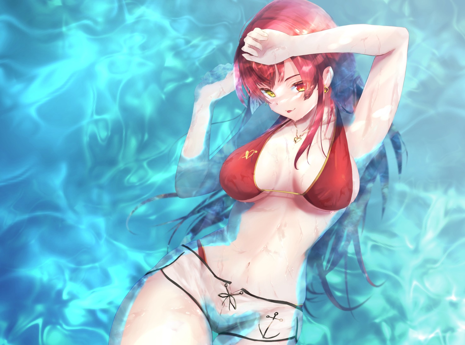 bikini heterochromia hololive houshou_marine senritsu_(senritu422) swimsuits wet