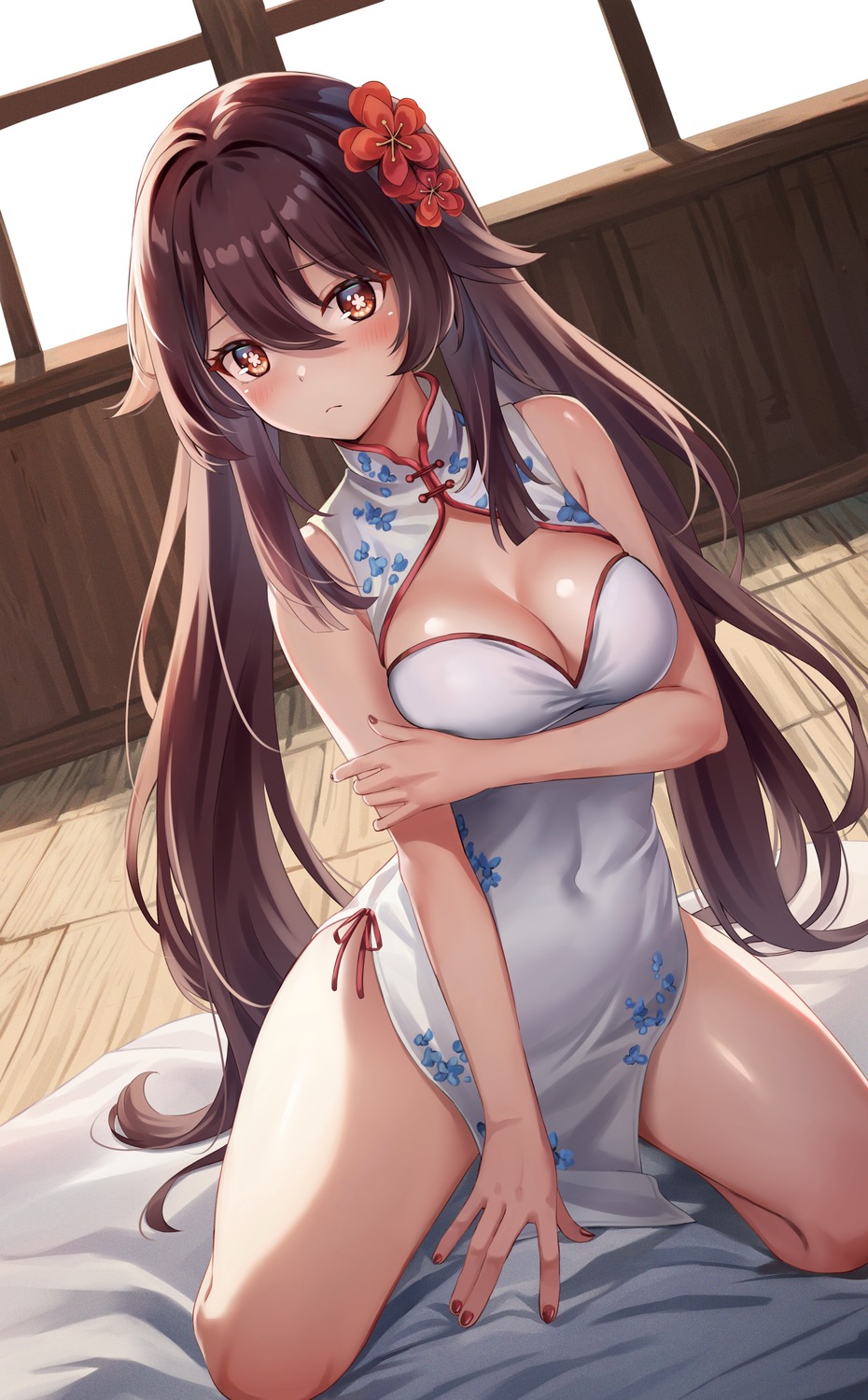 breast_hold chinadress genshin_impact hu_tao no_bra sebu_illust