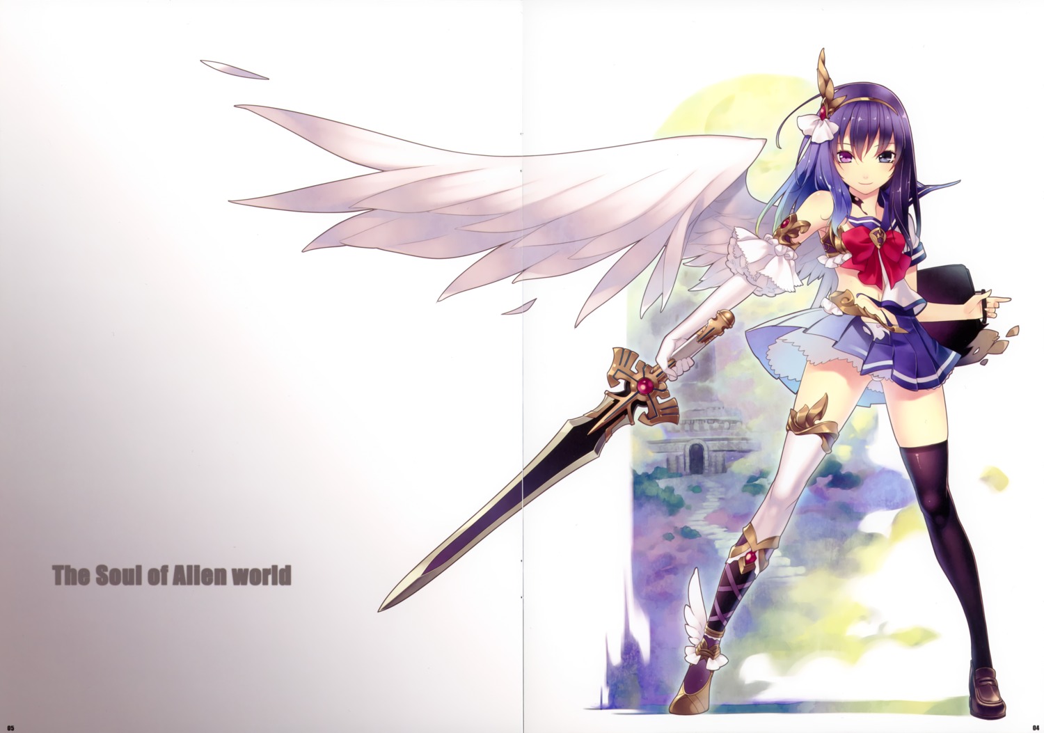 angel crease fixme heterochromia hirano_katsuyuki pantsu seifuku sword thighhighs valis_kokkyou_keibitai wings