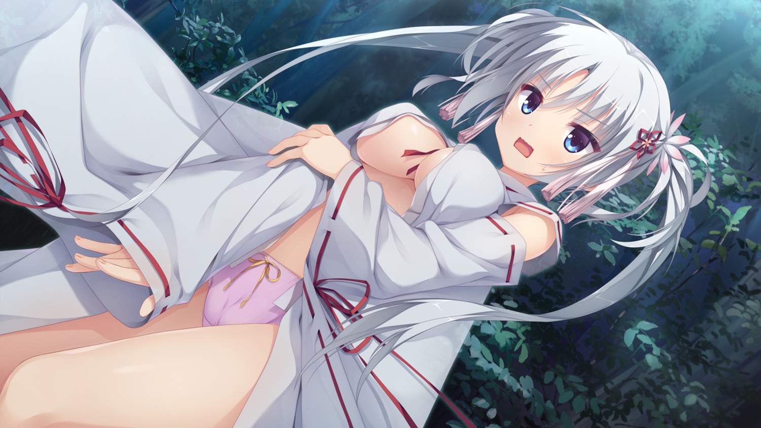 cameltoe cleavage erect_nipples game_cg kobuichi miko no_bra open_shirt pantsu senren_banka tomotake_yoshino yuzu-soft