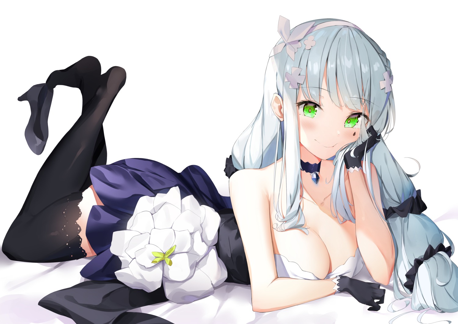 breast_hold cleavage dress girls_frontline heels hk416_(girls_frontline) kuse_(0201) no_bra thighhighs