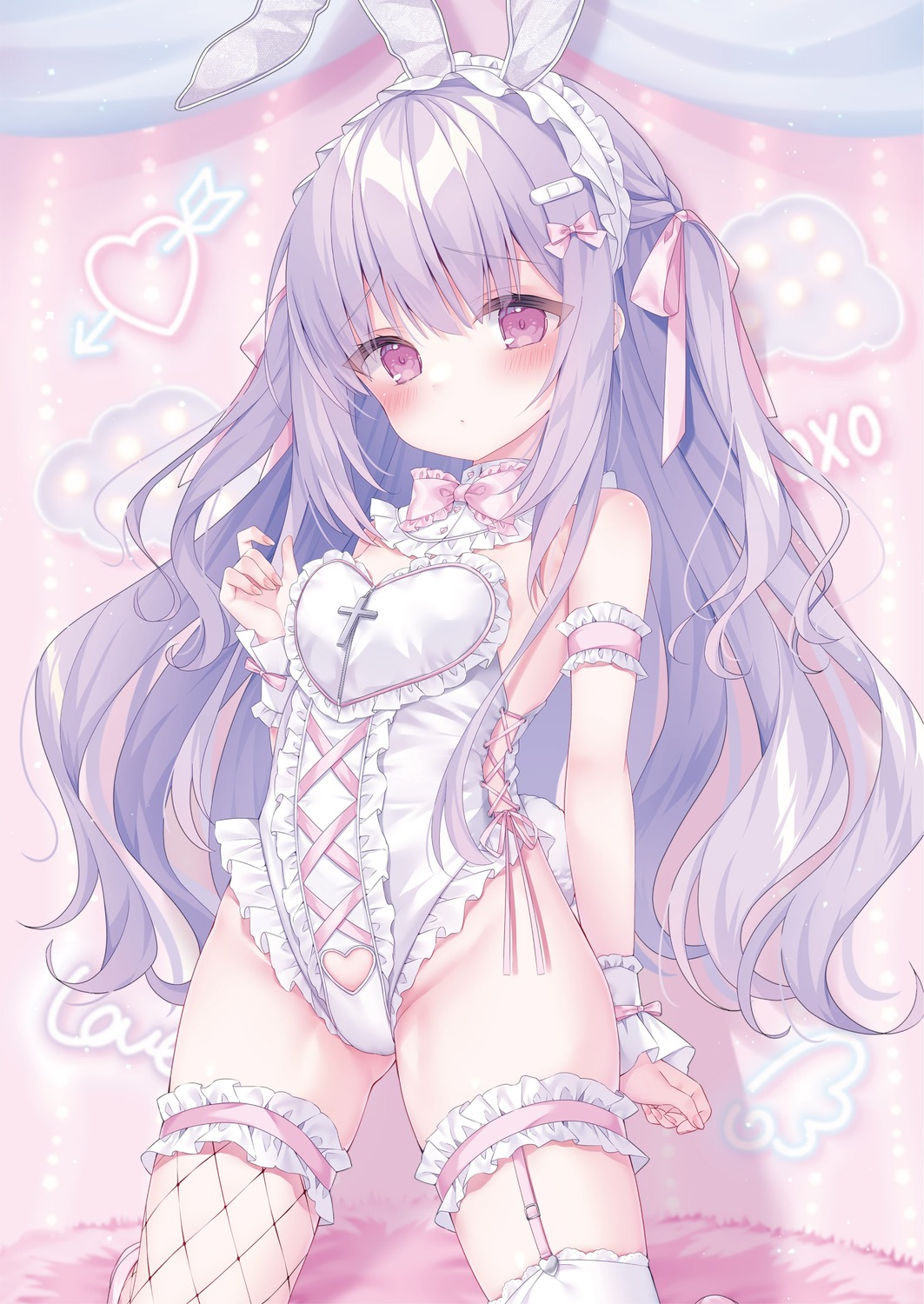 animal_ears bunny_ears bunny_girl fishnets garter loli momochi_chia no_bra stockings tail thighhighs