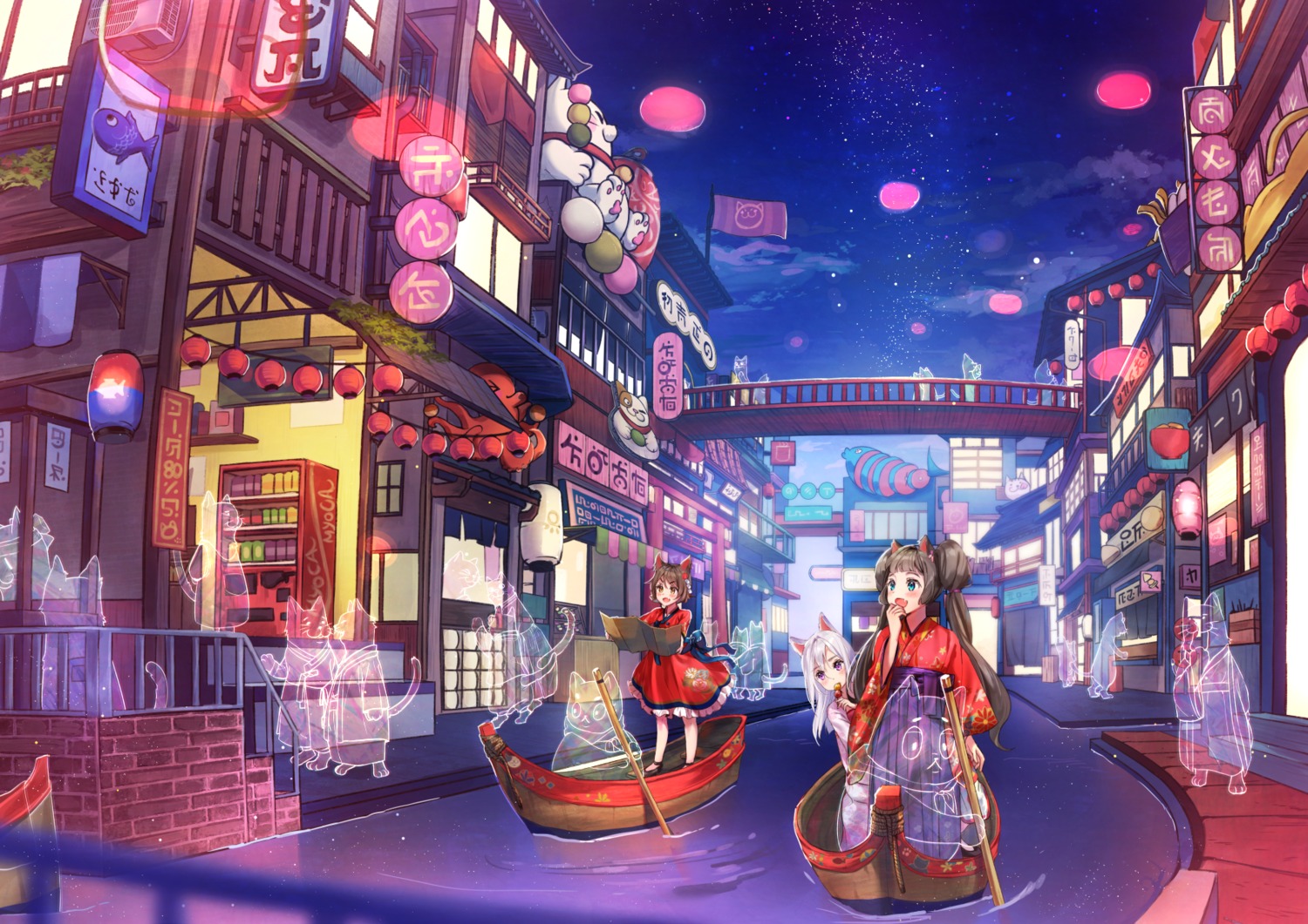 animal_ears cherim japanese_clothes landscape nekomimi