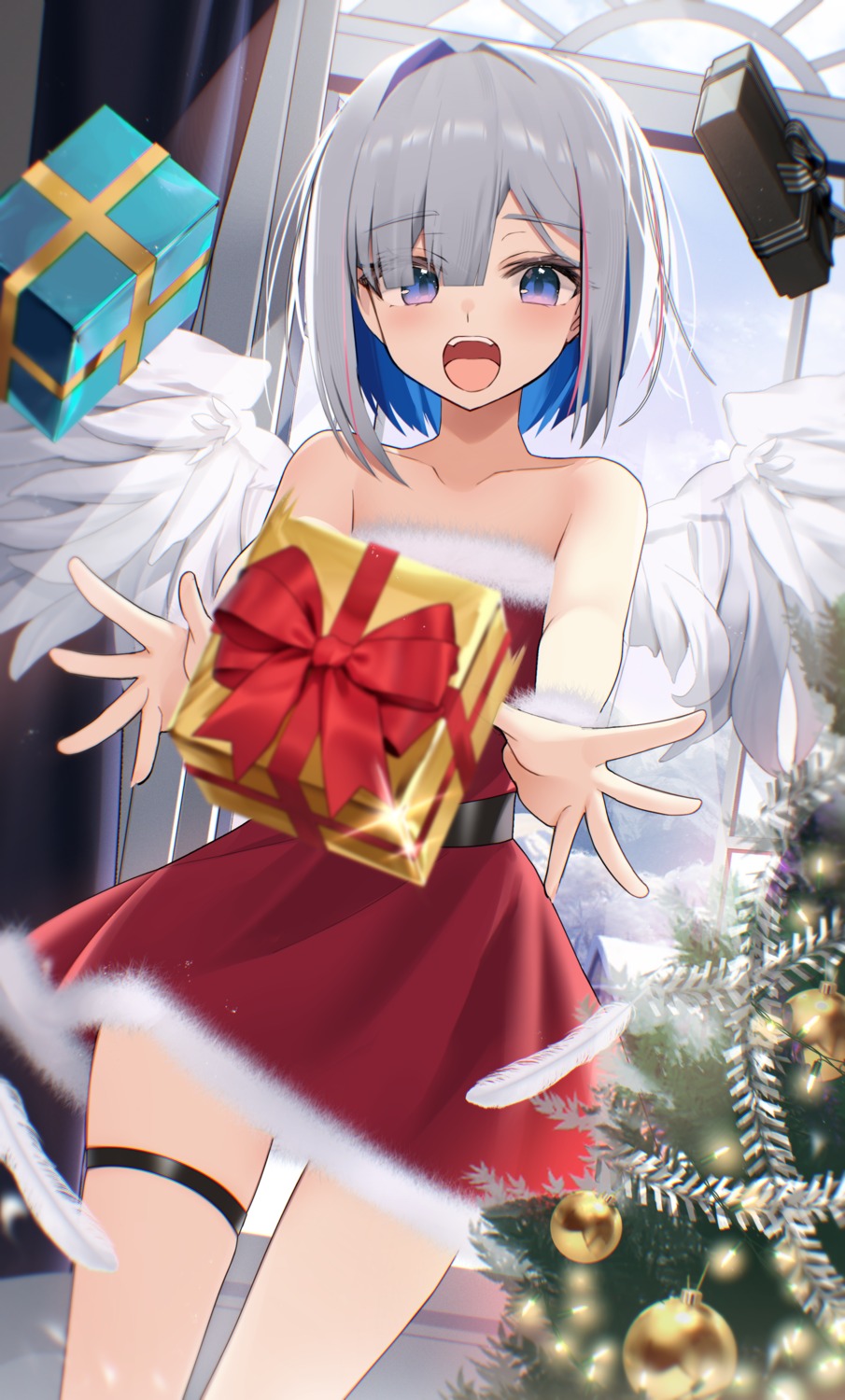 amane_kanata christmas garter hololive thomas_8000 wings