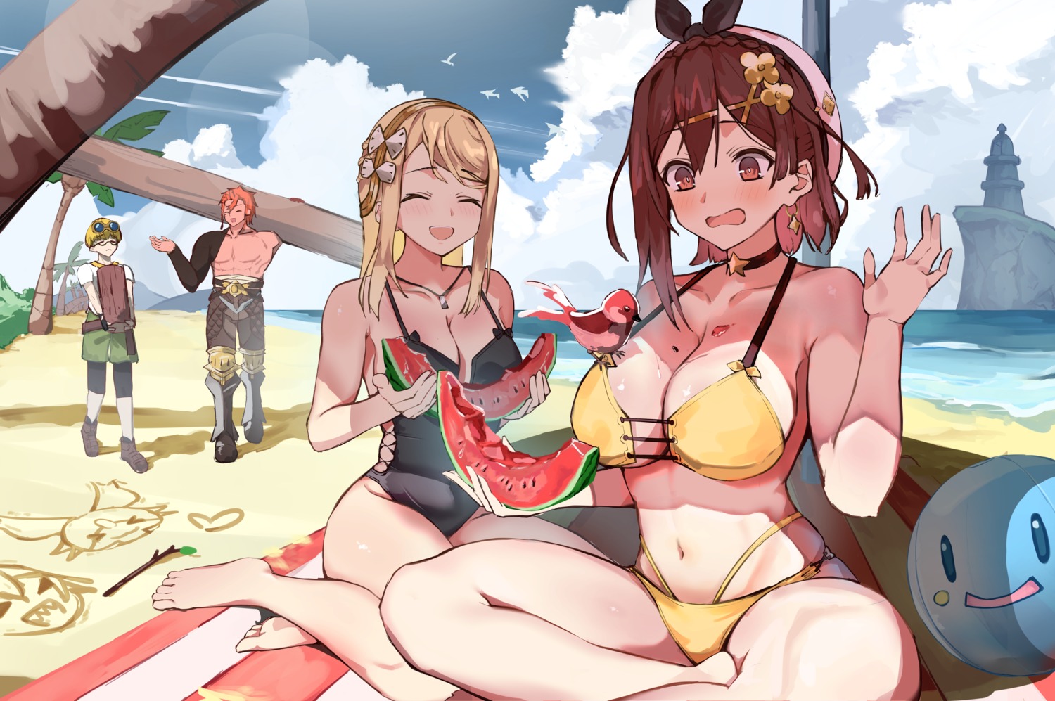 armor atelier atelier_ryza atelier_ryza_3 bikini cream fi_(atelier) klaudia_valentz lent_marslink megane osashimi_0343x puni reisalin_stout swimsuits tao_mongarten