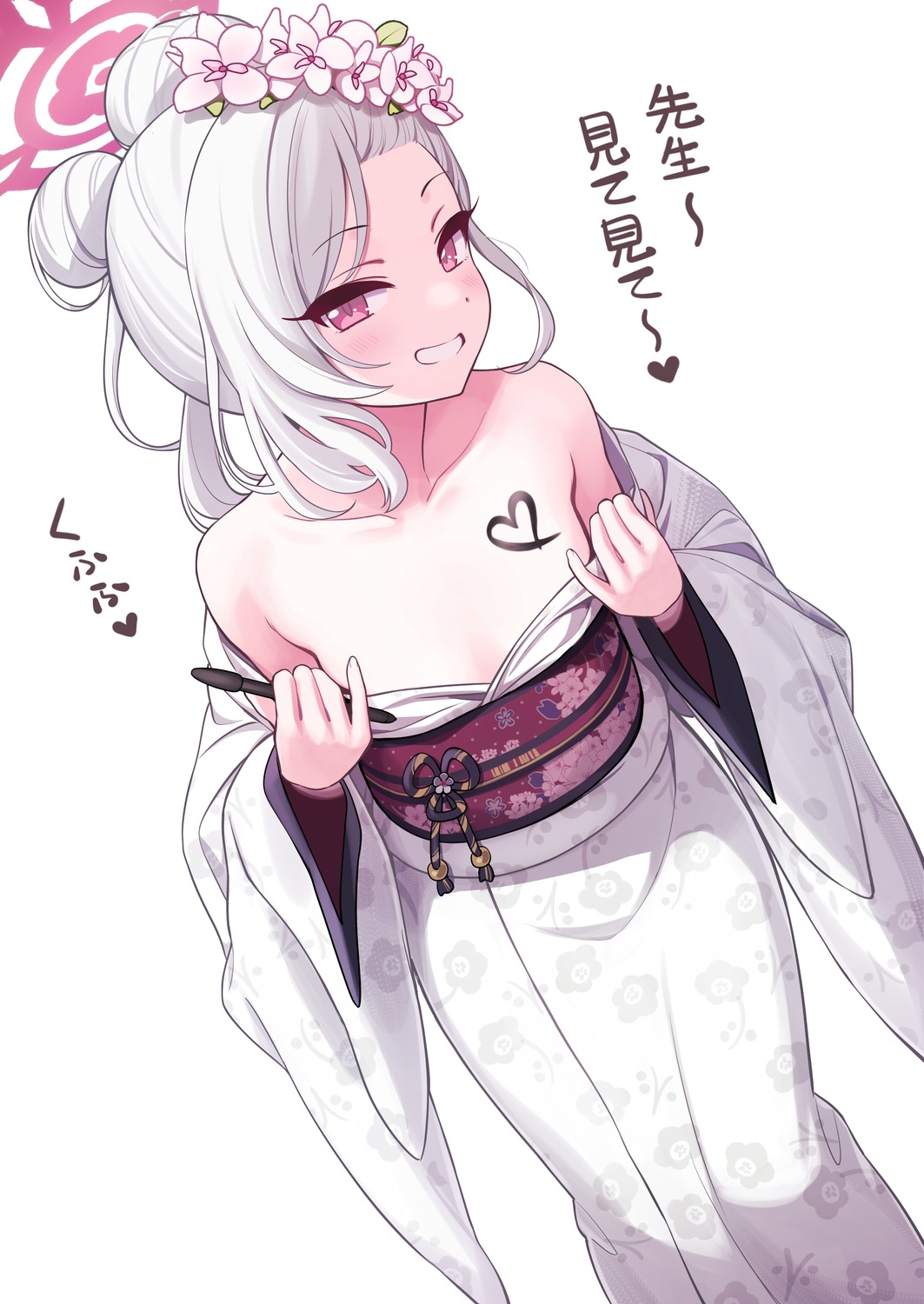 asagi_mutsuki blue_archive deadnooodles halo kimono loli no_bra open_shirt undressing