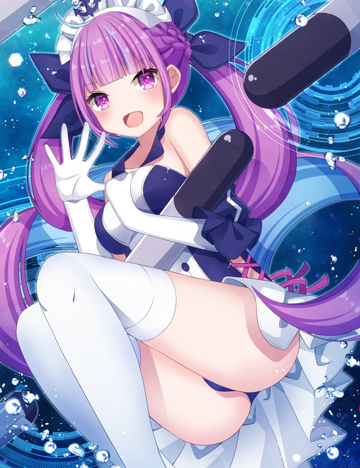 hololive maid minato_aqua pantsu sapphire_(sapphire25252) skirt_lift thighhighs thong