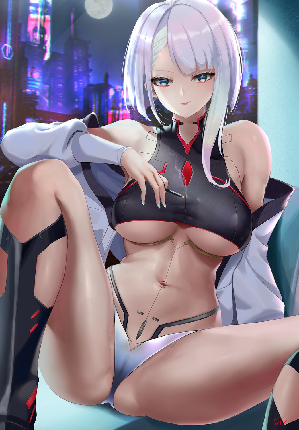 cyberpunk:_edgerunners cyberpunk_2077 cyicheng lucy_(cyberpunk) mecha_musume no_bra underboob