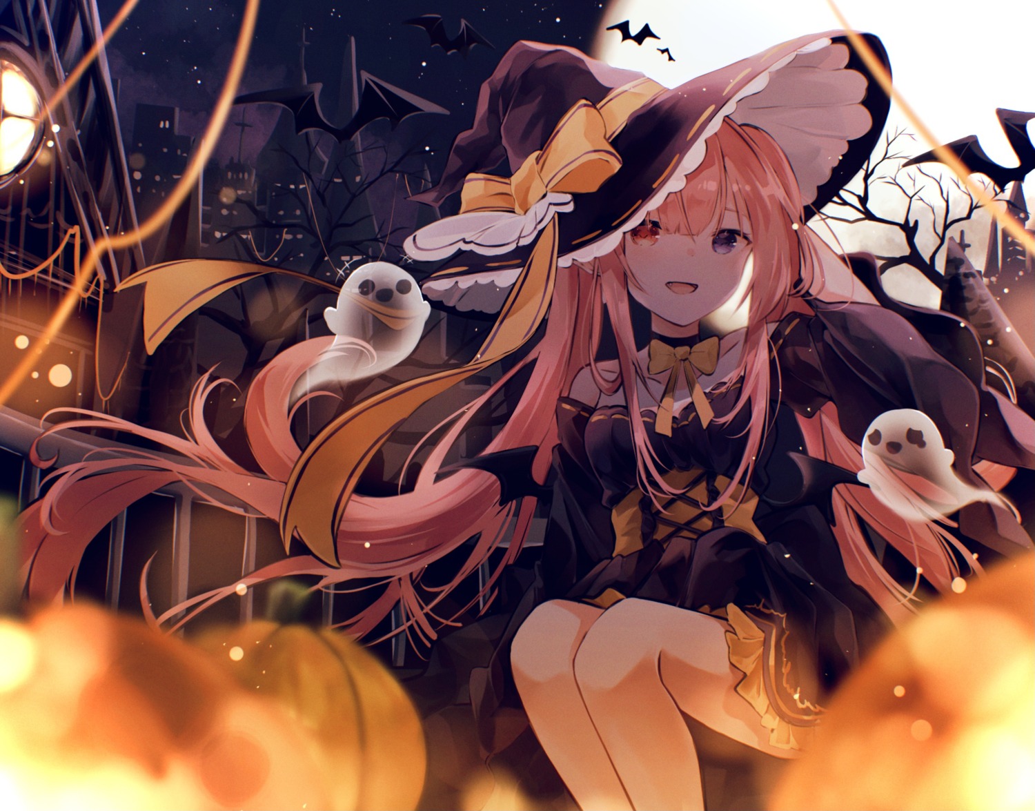 halloween heterochromia miyu_(miy_u1308) skirt_lift witch